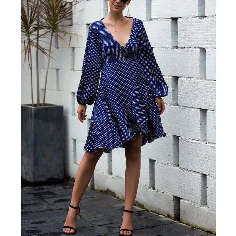 Women Spring Autumn Sexy V Neck Polka Dot Print Ruffles Irregular Dress Lantern Slevee Elegant Dresses
Women Spring Autumn Sexy V Neck Polka Dot Print Ruffles Irregular Dress Lantern Slevee Elegant Dresses