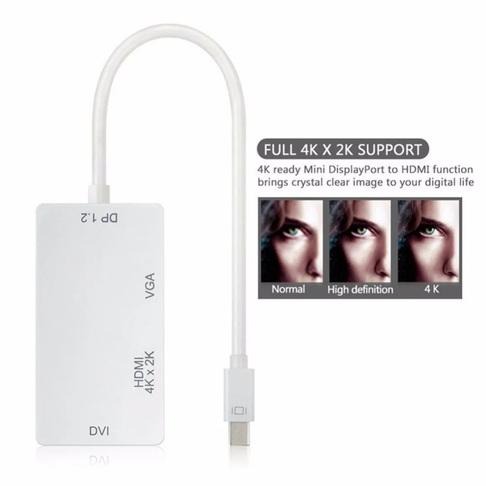 4K x 2K Mini DP 3-в-1 адаптер DisplayPort 1 2 (Совместимость с Thunderbolt 1/2) к HDMI/DVI/VGA конвертеру