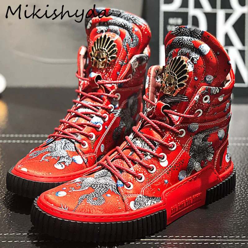 Mikishyda New High Top Shoes Man Mixed Color Print Lace Up Metal Decoration Street Style Hip Hop Leisure Shoes Denim SHoes Ma
Mikishyda New High Top Shoes Man Mixed Color Print Lace Up Metal Decoration Street Style Hip Hop Leisure Shoes Denim SHoes Ma