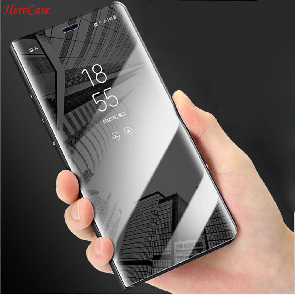HereCase умный флип кожаный чехол для Samsung Galaxy S9 Plus A8 A5 A7 2018 прозрачный зеркальный