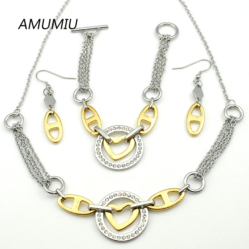 AMUMIU Stainless Steel Necklace Earring Bracelet jewelry sets Gift Party Wedding Fashion Women HZTZ020
AMUMIU Stainless Steel Necklace Earring Bracelet jewelry sets Gift Party Wedding Fashion Women HZTZ020