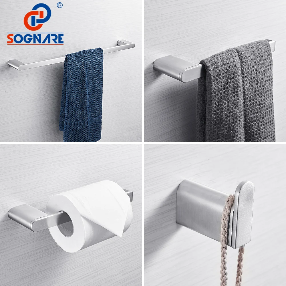 SOGNARE 304 Stainless Steel Bathroom Accessories Set Single Towel Bar, Robe Hook, Paper Holder Bath Hardware Sets Nickel Brushed
SOGNARE 304 Stainless Steel Bathroom Accessories Set Single Towel Bar, Robe Hook, Paper Holder Bath Hardware Sets Nickel Brushed