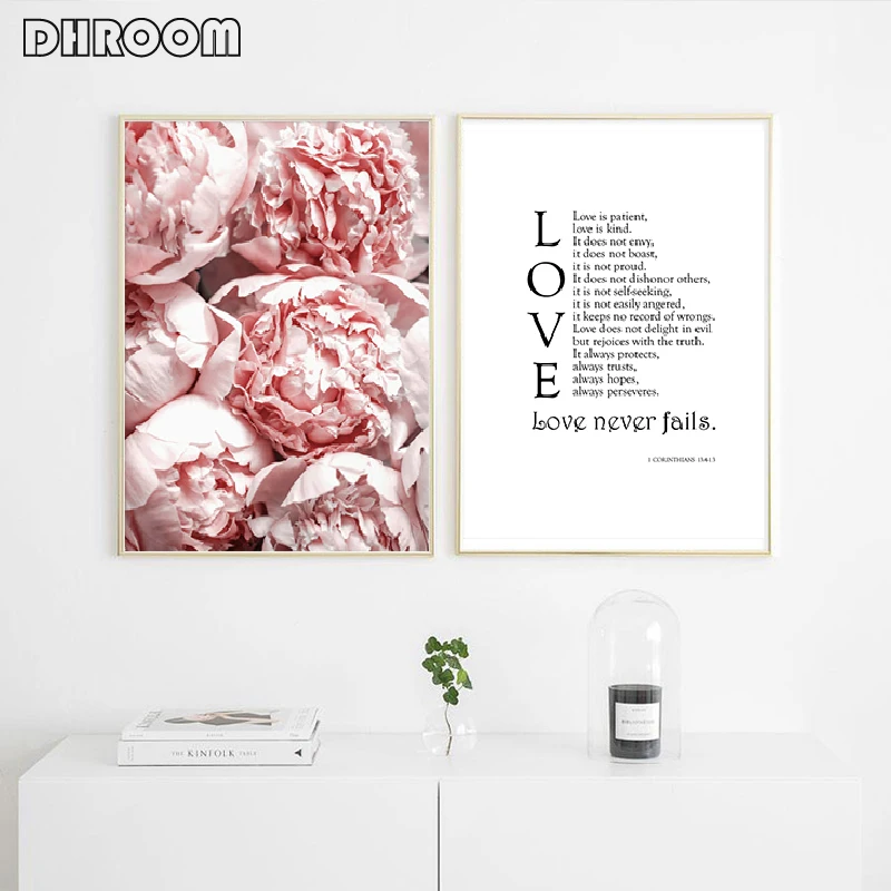 Pink Peony Print Flower Wall Art Love Never Fails Poster Bible Quote Canvas Painting Modern Wall Picture Floral Bedroom Decor
Pink Peony Print Flower Wall Art Love Never Fails Poster Bible Quote Canvas Painting Modern Wall Picture Floral Bedroom Decor