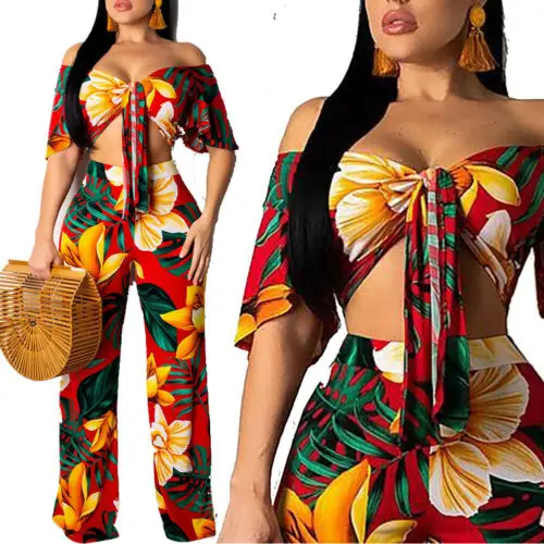 Women Sexy Floral Two Piece Set Women V Neck Bow Tie Crop Top And Loose Wide Leg Pants
Women Sexy Floral Two Piece Set Women V Neck Bow Tie Crop Top And Loose Wide Leg Pants