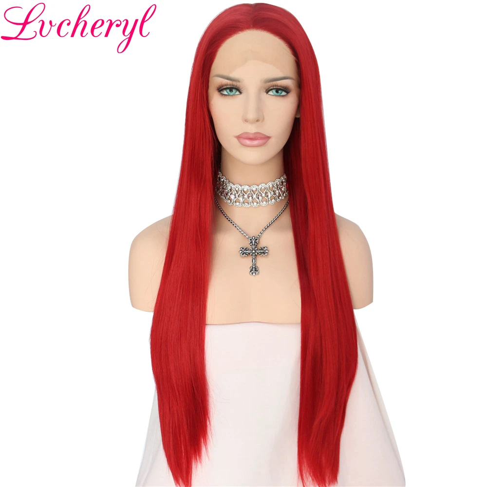 Lvcheryl натуральные длинные красные прямые волосы ручная вязка