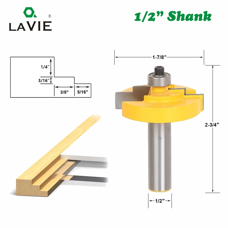 LAVIE 1pc 12mm 1/2" Shank Picture Frame Stepped Rabbet Molding Router Bit Carbide Tipped Milling Cutter for Wood Cutting MC03097
LAVIE 1pc 12mm 1/2" Shank Picture Frame Stepped Rabbet Molding Router Bit Carbide Tipped Milling Cutter for Wood Cutting MC03097