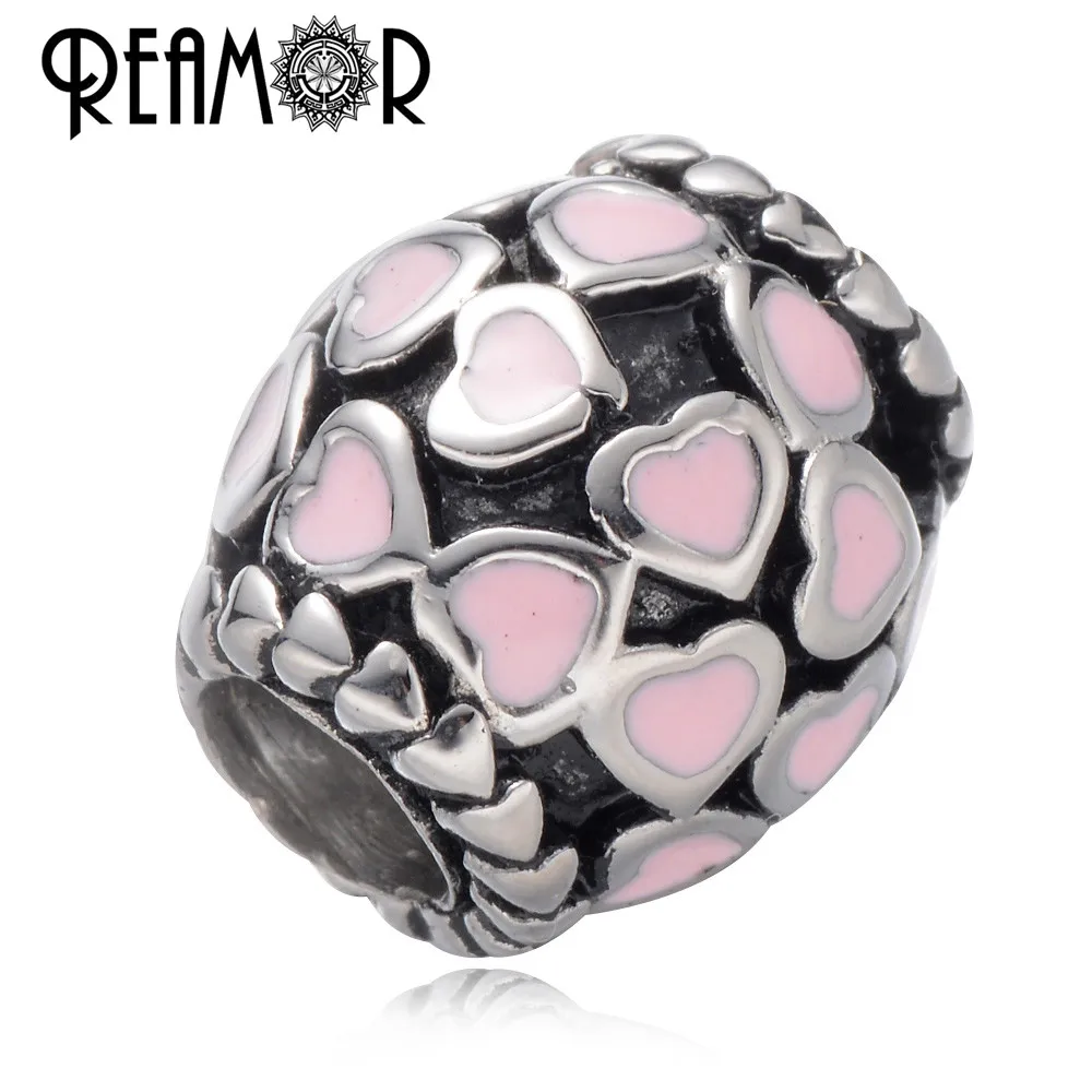 REAMOR 5pcs 316l Stainless Steel Pink Enamel Love Heart European Charm Beads For DIY Female Bracelet Jewelry Making Metal Beads
REAMOR 5pcs 316l Stainless Steel Pink Enamel Love Heart European Charm Beads For DIY Female Bracelet Jewelry Making Metal Beads