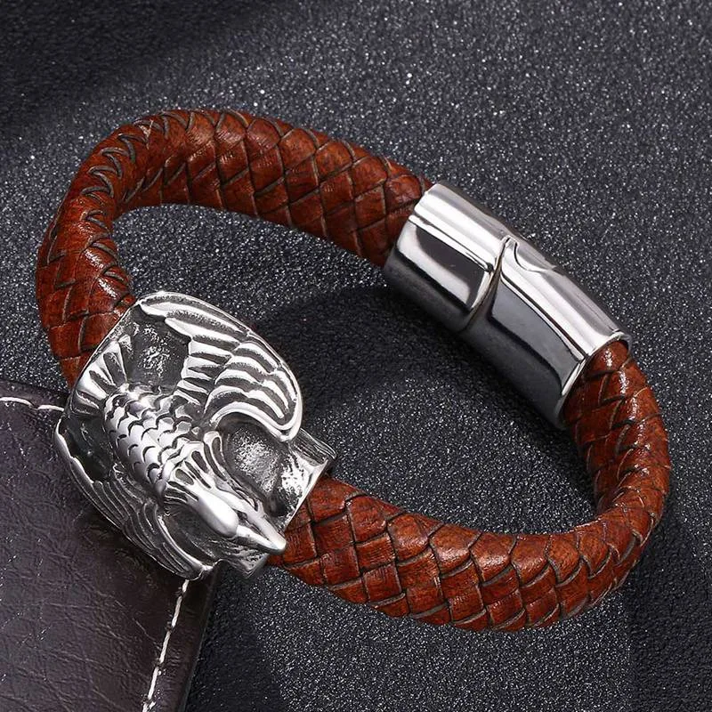 Punk Style Brown Genuine Leather Men Bracelet Steel Eagle Charm Bangles Fashion Wristband BB0167
Punk Style Brown Genuine Leather Men Bracelet Steel Eagle Charm Bangles Fashion Wristband BB0167