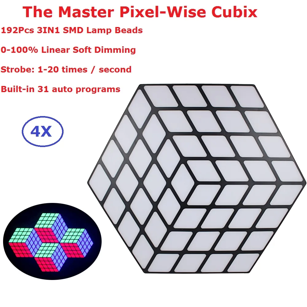4XLot New Arrival Professional Stage Pixel Cube Effect Lights With 192Pcs RGB Full Color SMD Lamp Beads 0-100% Linear Dimming
4XLot New Arrival Professional Stage Pixel Cube Effect Lights With 192Pcs RGB Full Color SMD Lamp Beads 0-100% Linear Dimming