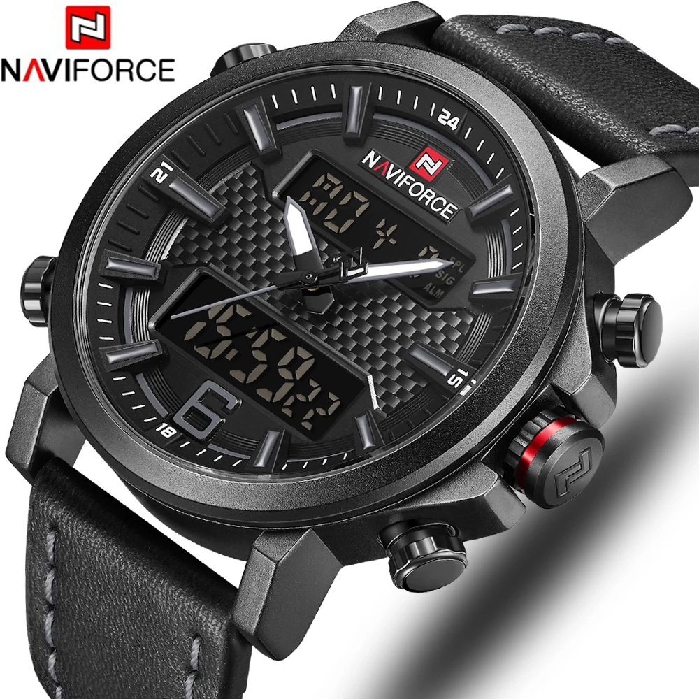NEW Fashion Men Watch Dual Display Watches Military Army Leather Band Digital Watches Men Style 30M Waterproof Clock NAVIFORCE
NEW Fashion Men Watch Dual Display Watches Military Army Leather Band Digital Watches Men Style 30M Waterproof Clock NAVIFORCE