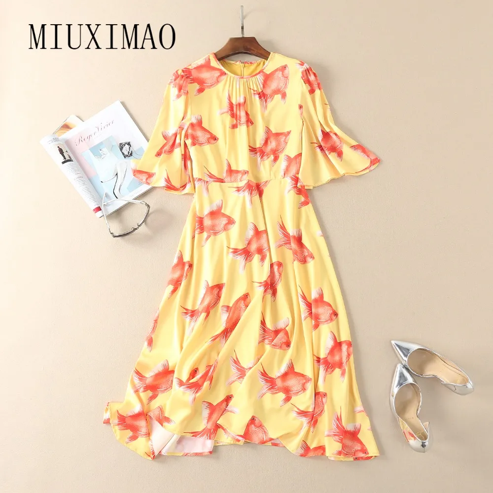 2018 Spring & Summer Latest New Arrival Europe Fashion A-Line O-Neck Half Flare Sleeve Print Mid-Calf Elegant Dress Women
2018 Spring & Summer Latest New Arrival Europe Fashion A-Line O-Neck Half Flare Sleeve Print Mid-Calf Elegant Dress Women