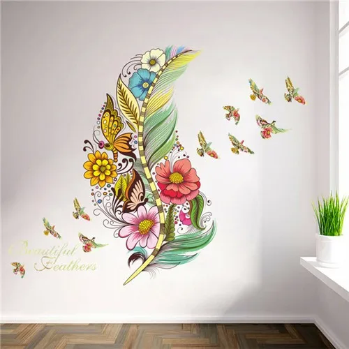 % Цветные 3d яркие перья бабочка птицы цветок наклейки на стену украшение для дома