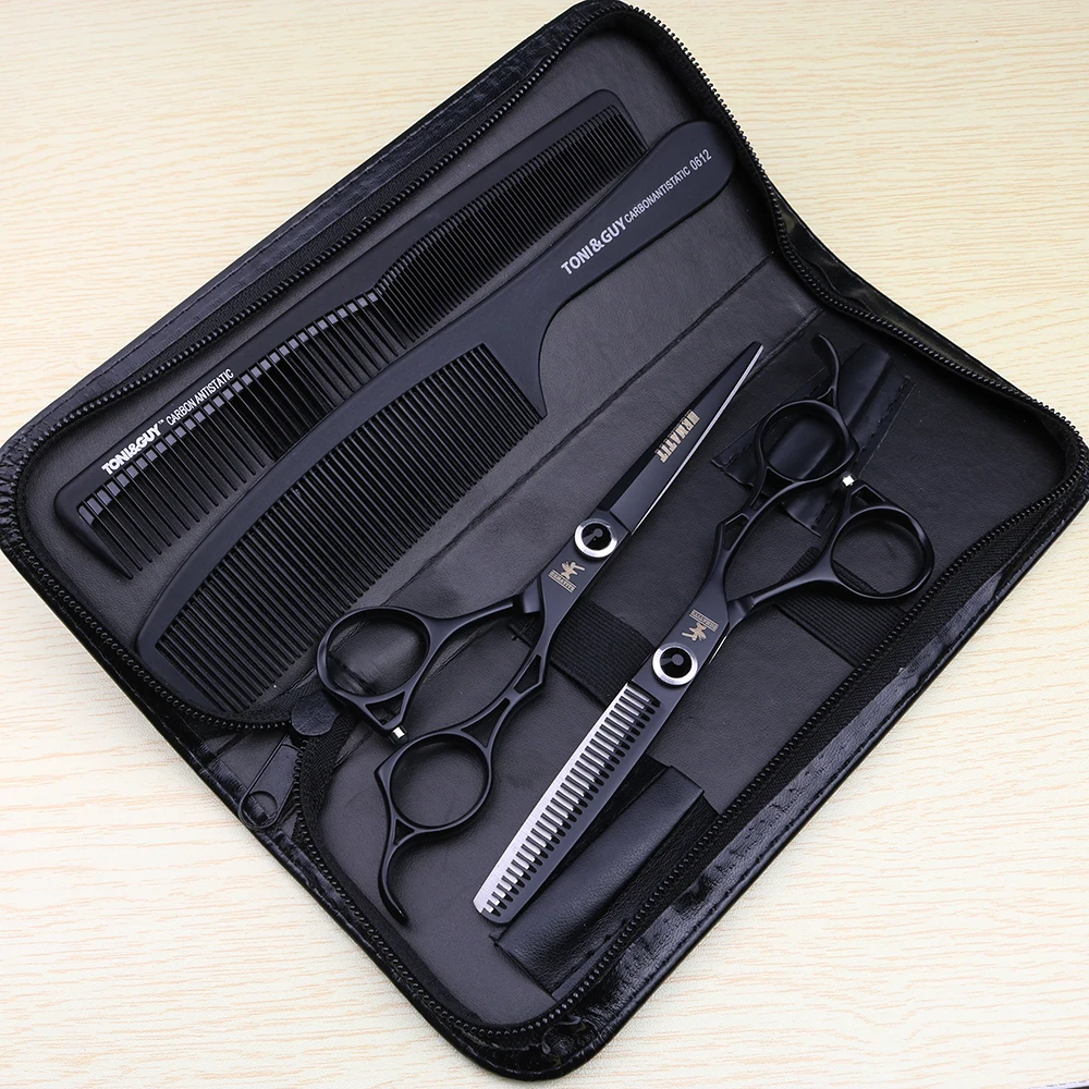 Black hair scissors 17.5cm hairdressing scissors Barber tool set 6 inch thinning scissors and cutting scissors combination
Black hair scissors 17.5cm hairdressing scissors Barber tool set 6 inch thinning scissors and cutting scissors combination