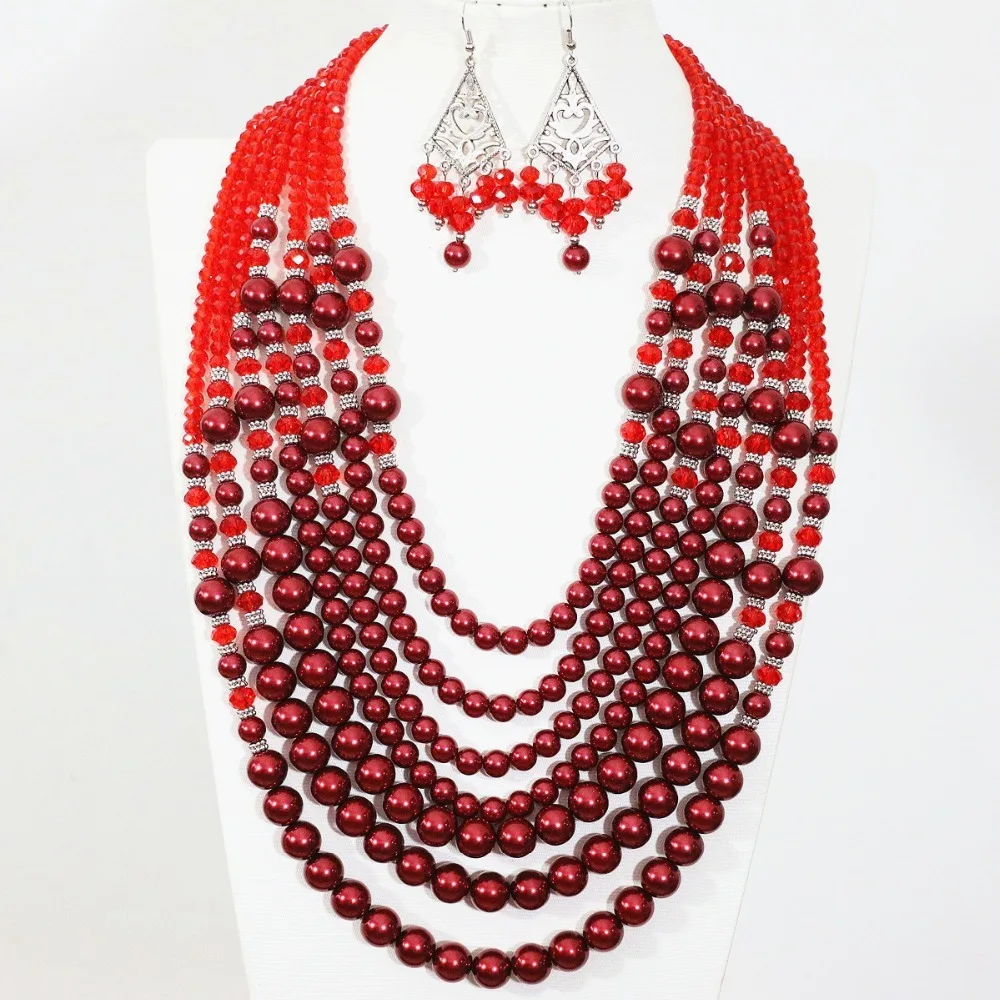 New design high quality statement necklace earrings 7 rows red shell simulated-pearl crystal fashion women jewelry set B1299
New design high quality statement necklace earrings 7 rows red shell simulated-pearl crystal fashion women jewelry set B1299
