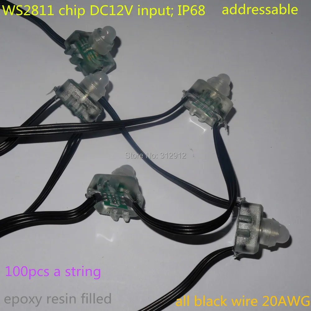 DC12V WS2811 LED smart string,addressable,with all black wire,IP68 rated;epoxy resin filled;100pcs a string
DC12V WS2811 LED smart string,addressable,with all black wire,IP68 rated;epoxy resin filled;100pcs a string