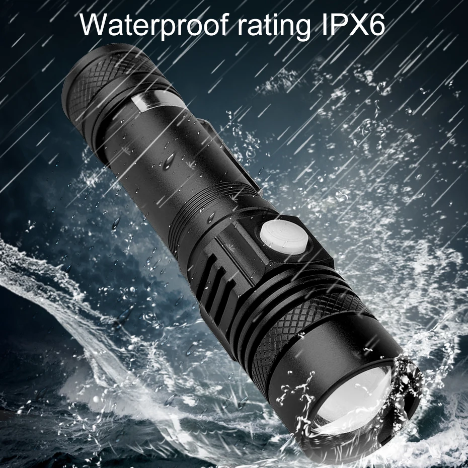 IPX6 Водонепроницаемый фонарик 18650 XML T6 USB Перезаряжаемый фонарь es Zoom 3 режима 2000 лм