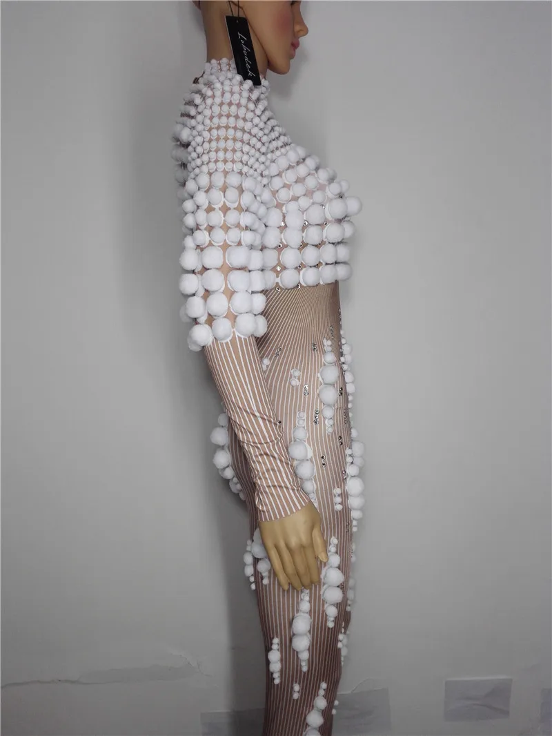 Женский костюм со стразами соблазнительный комбинезон с белым шаром для певицы