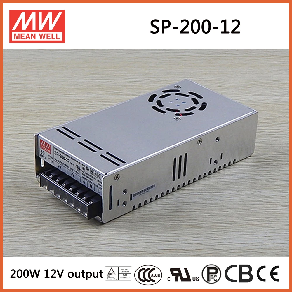MeanWell 200W 16.7A 12V Single Output Switching Power Supply SP-200-12 CE UL TUV CB wholesale Built-in active PFC function
MeanWell 200W 16.7A 12V Single Output Switching Power Supply SP-200-12 CE UL TUV CB wholesale Built-in active PFC function