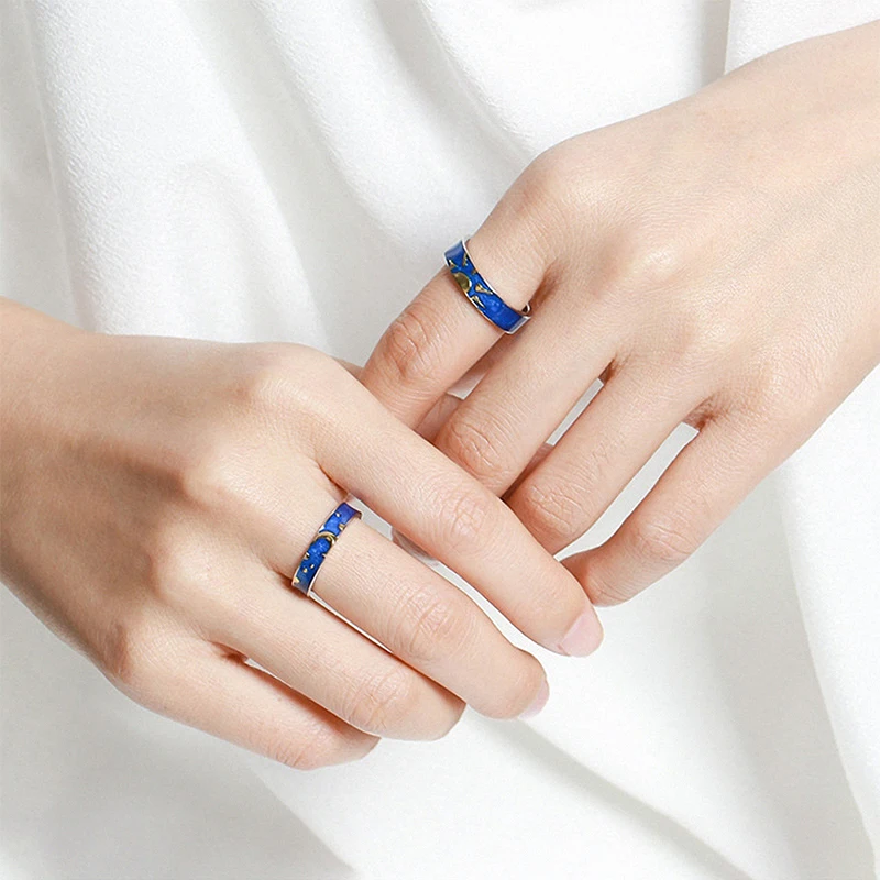 SpringLight Blue Sky Van Gogh Enamel Ring Real 925 Sterling Silver Fine Jewelry 18k Gold Sun Moon Star Couple Rings for Women
SpringLight Blue Sky Van Gogh Enamel Ring Real 925 Sterling Silver Fine Jewelry 18k Gold Sun Moon Star Couple Rings for Women