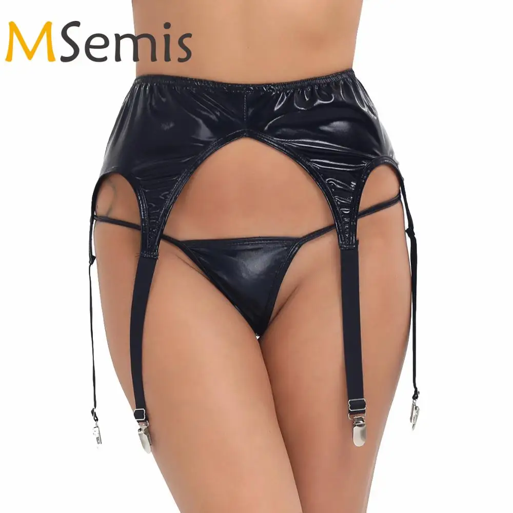 MSemis Women Sexy Garters for Stockings Belt Wetlook Belt with G-string Panties Open Crotch Leather Garter Panty Clip Suspender
MSemis Women Sexy Garters for Stockings Belt Wetlook Belt with G-string Panties Open Crotch Leather Garter Panty Clip Suspender