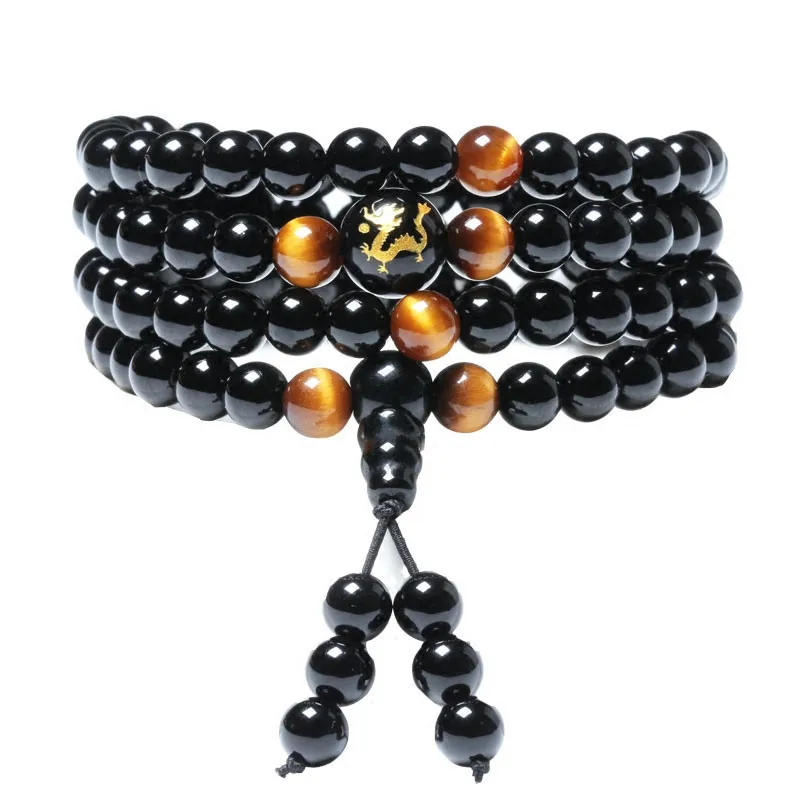 Natural Black Obsidian Stone Jades Bracelet Tiger Eye Three Laps Round Beads Carved Gilding Bracelet Gift for Men Jewelry
Natural Black Obsidian Stone Jades Bracelet Tiger Eye Three Laps Round Beads Carved Gilding Bracelet Gift for Men Jewelry