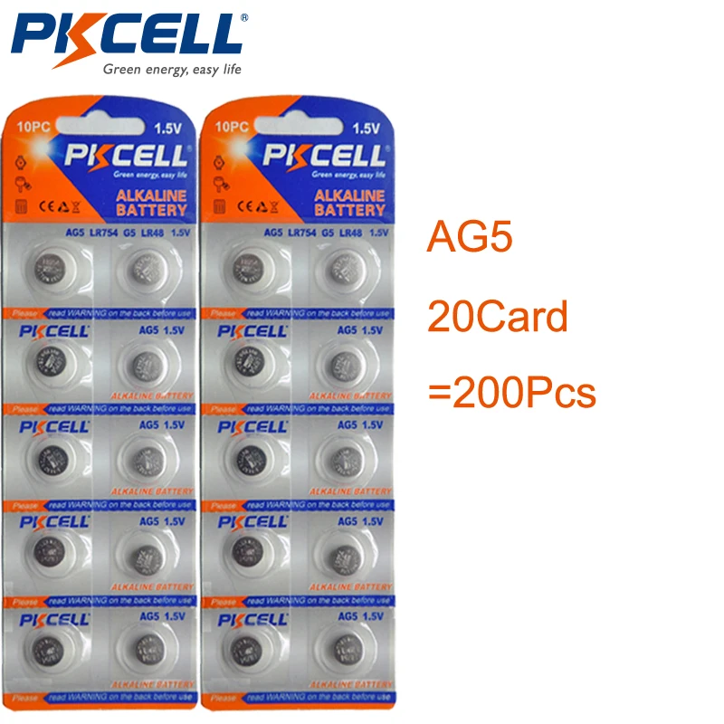 20Pack/200Pcs PKCELL 1.5V AG5 Battery LR48 393 LR754 SR48 SR754 309 393 193 546 4BLR Button Batteries
20Pack/200Pcs PKCELL 1.5V AG5 Battery LR48 393 LR754 SR48 SR754 309 393 193 546 4BLR Button Batteries