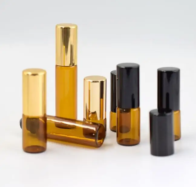 

1ml 2ml 3ml 5ml 10ml Roll On Portable Amber Glass Refillable Perfume Bottle Empty Essential Oil Case With metal Cap 100pcs/lot