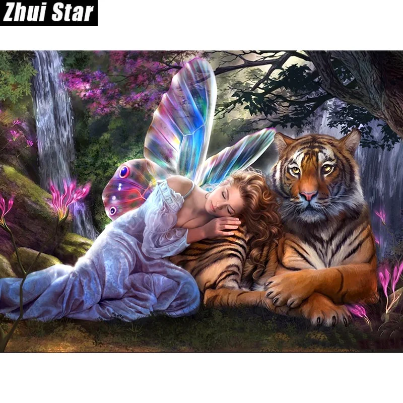 

Zhui Star Full Square Drill 5D DIY Diamond Painting "Butterfly Fairy Tiger" 3D Embroidery set Cross Stitch Mosaic Decor gift VIP