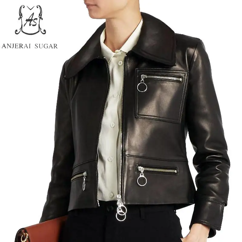 2017 Apring Sheepskin Genuine Leather jacket women Casual motorcycle female Black zipper pocket sexy slim OL office Short jacket
2017 Apring Sheepskin Genuine Leather jacket women Casual motorcycle female Black zipper pocket sexy slim OL office Short jacket
