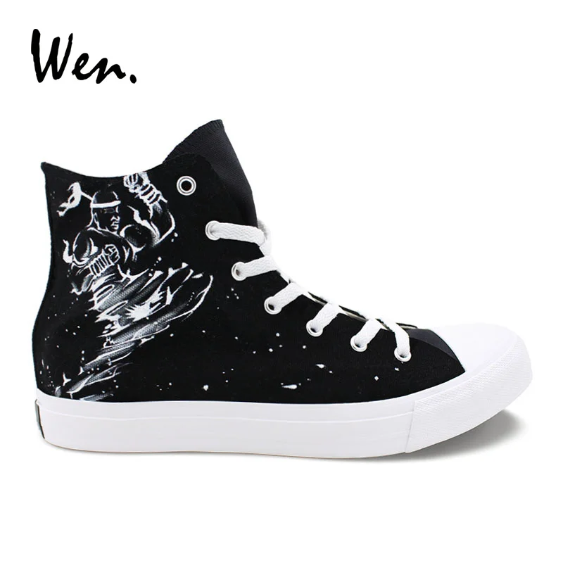 Wen Muay Thai K.O. Design Custom Hand Painted Shoes Black High Top Canvas Sneakers Women Men's Classic Plimsolls Laced Flat
Wen Muay Thai K.O. Design Custom Hand Painted Shoes Black High Top Canvas Sneakers Women Men's Classic Plimsolls Laced Flat