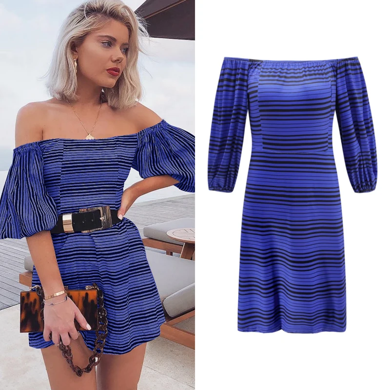 Sexy Shoulder Halter Mini Dress Striped Sleeve Fashion Dress Casual New Style Striped Women Dress Robe Femme Summer Dress 2019
Sexy Shoulder Halter Mini Dress Striped Sleeve Fashion Dress Casual New Style Striped Women Dress Robe Femme Summer Dress 2019