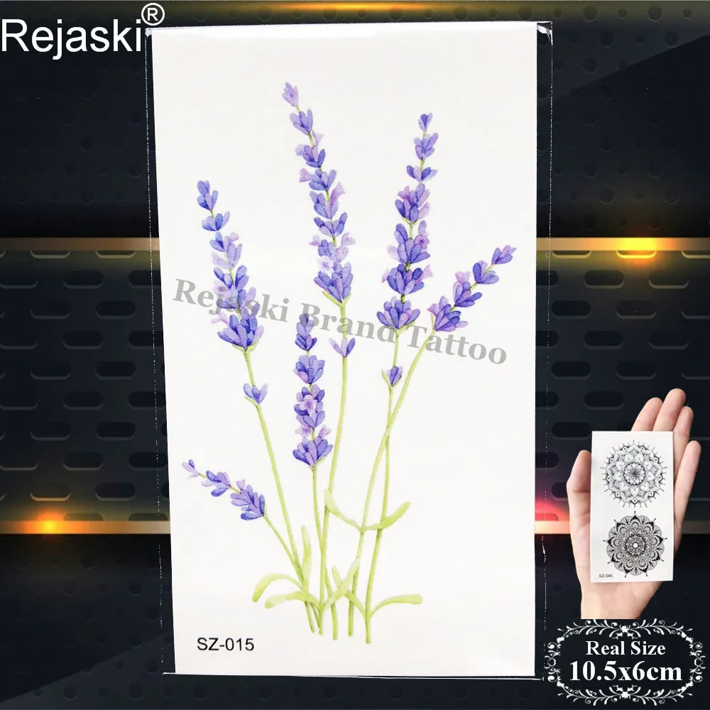 Rejaski детская красота Лаванда Цветок временная татуировка женская рука Милая