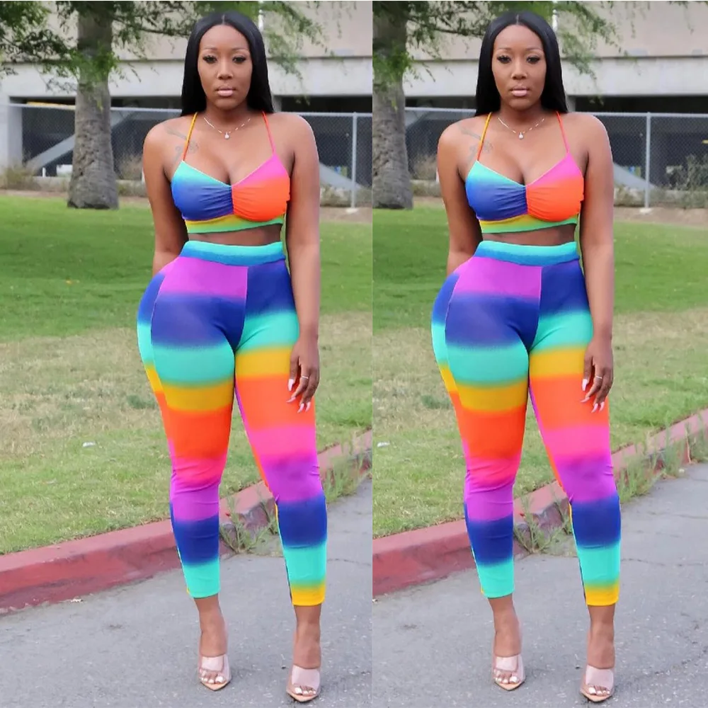 HAOOHU 2019 women summer rainbow stripes print halter neck crop top pencil pants suit two piece set sexy bodycon tracksuit
HAOOHU 2019 women summer rainbow stripes print halter neck crop top pencil pants suit two piece set sexy bodycon tracksuit