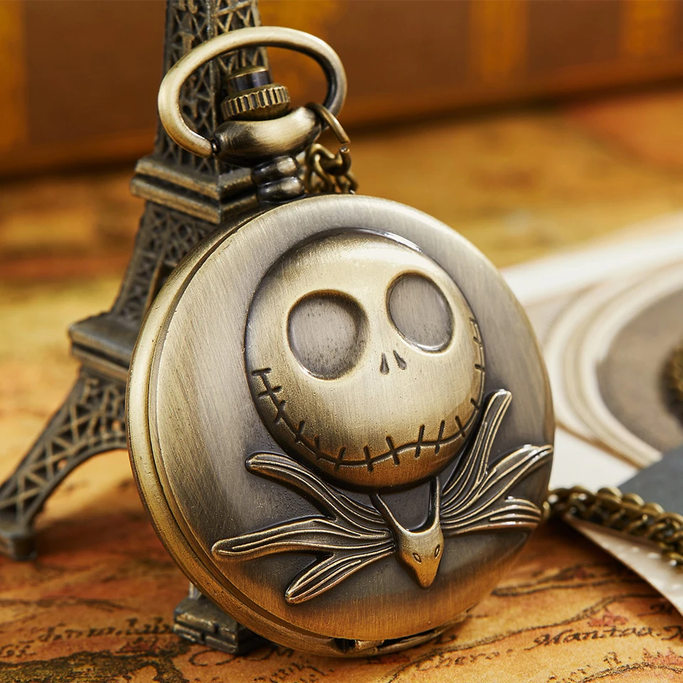 Tim Burton The Nightmare Before Christmas Quartz Pocket Watch Jack Skellington Bronze Fob Watches Chain Flip Clock for Men Women
Tim Burton The Nightmare Before Christmas Quartz Pocket Watch Jack Skellington Bronze Fob Watches Chain Flip Clock for Men Women