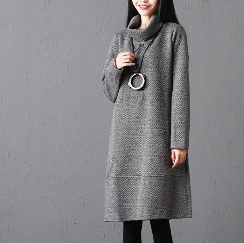 high quality Autumn Winter 2018 Women Turtleneck Full Long sleeve Jacquard Dress Female Loose Linen cotton Vintage Dresses
high quality Autumn Winter 2018 Women Turtleneck Full Long sleeve Jacquard Dress Female Loose Linen cotton Vintage Dresses