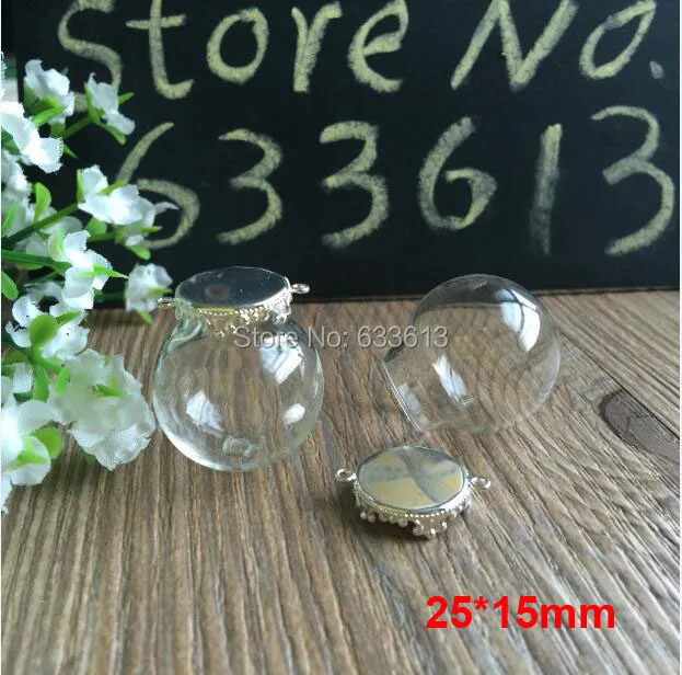100sets/lot 25*15mm Glass Globe two loop silver Crown Pendant Locket Charm wide opening glass Bottle, glass vials pendeants
100sets/lot 25*15mm Glass Globe two loop silver Crown Pendant Locket Charm wide opening glass Bottle, glass vials pendeants