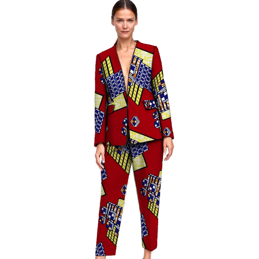 Elegant African print women blazer with trouser set dashiki business style Ankara female pant suits customized for ladies
Elegant African print women blazer with trouser set dashiki business style Ankara female pant suits customized for ladies