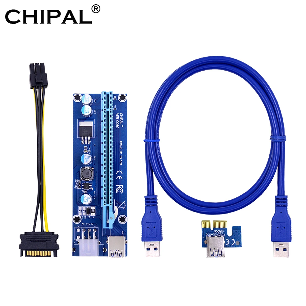 CHIPAL VER006C 100 см PCIE карта расширения 1x до 16x Удлинительный кабель + USB 3 0 кабель/6