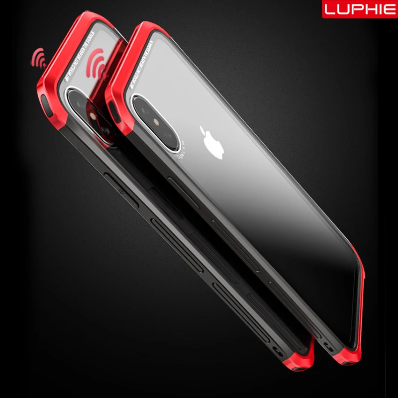 LUPHIE металлический чехол бампер для iPhone X роскошная алюминиевая рамка прозрачная