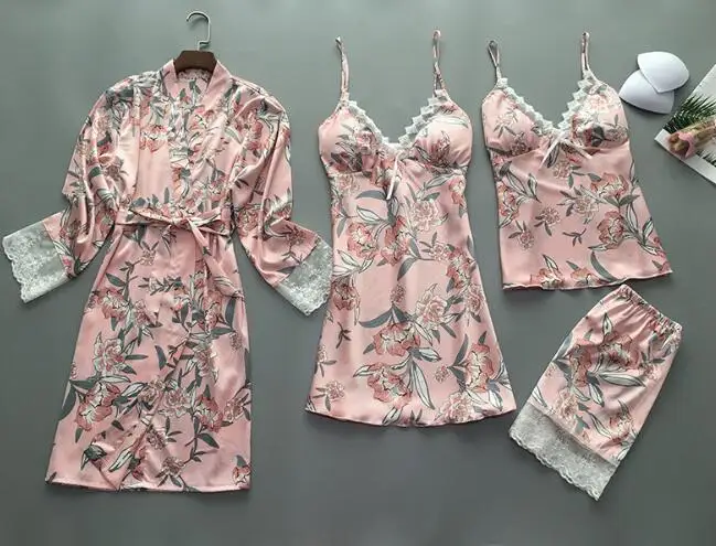 Fdfklak Casual silk pajamas women print satin sleepwear set spring summer women's pyjamas home suit pyjama femme 4 pcs pijamas
Fdfklak Casual silk pajamas women print satin sleepwear set spring summer women's pyjamas home suit pyjama femme 4 pcs pijamas