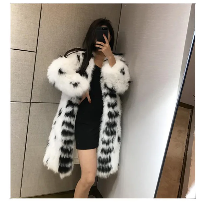 CHEWIES пальто с натуральным лисьим мехом Удлиненное длинными рукавами вязаная