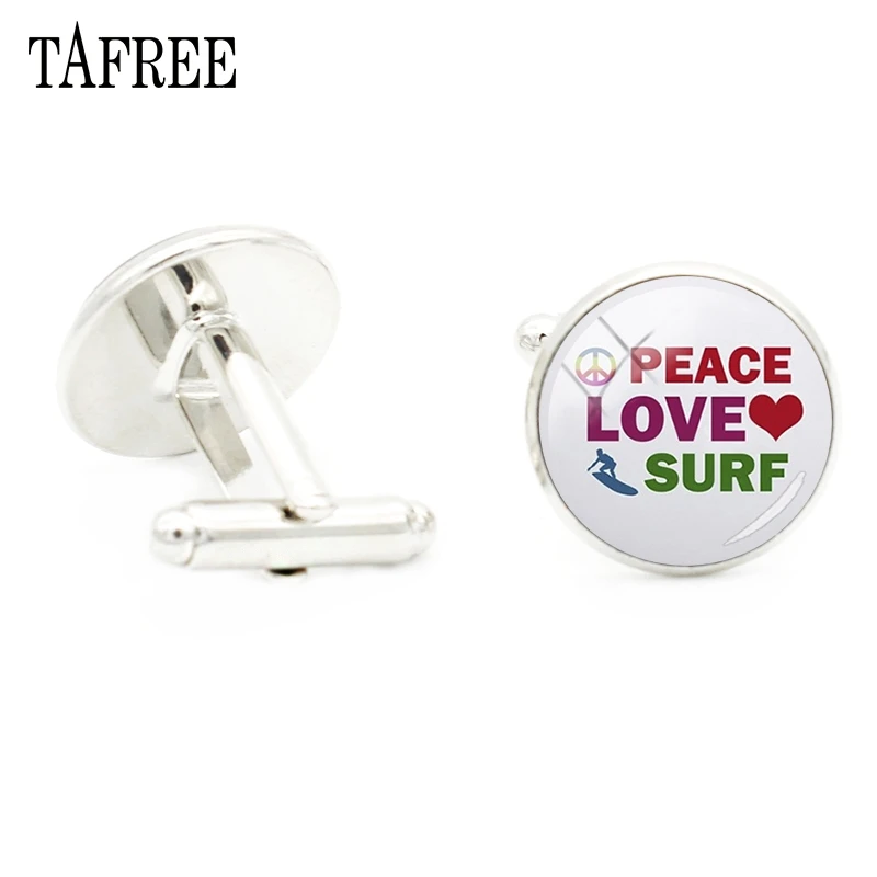TAFREE Fashion Handmade Cufflinks Mens Peace Love Surf Steampunk Cufflink Glass Cabochon High Quality Cuff Links Jewelry SF38
TAFREE Fashion Handmade Cufflinks Mens Peace Love Surf Steampunk Cufflink Glass Cabochon High Quality Cuff Links Jewelry SF38