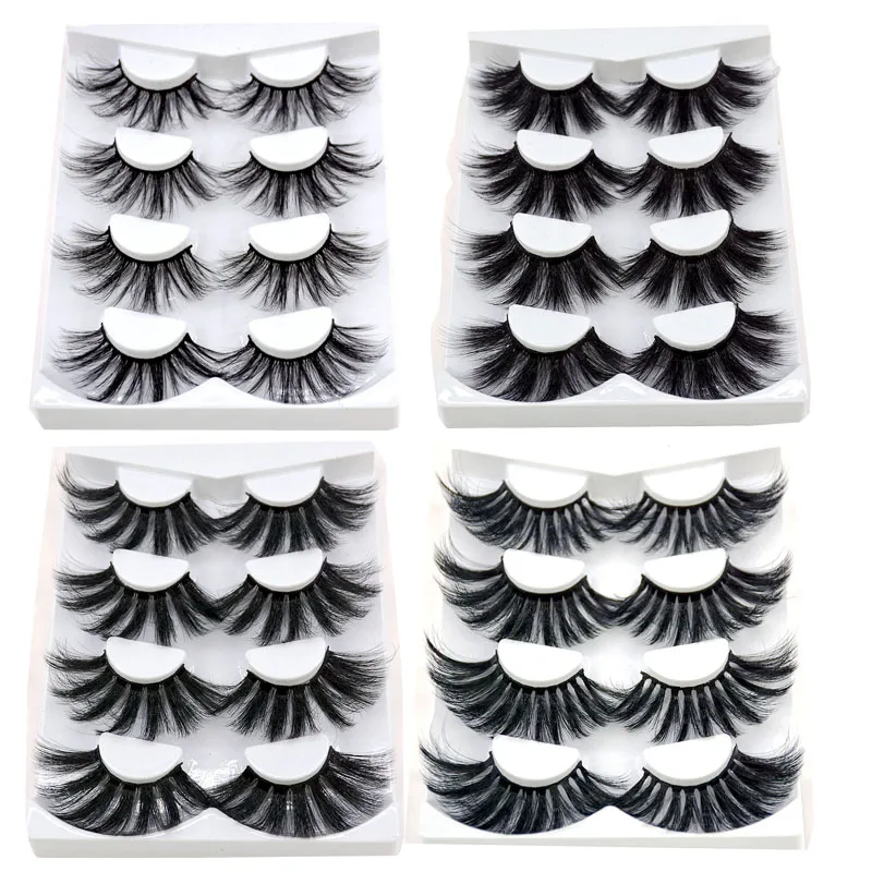 

2019 NEW 4 Pairs 3D Mink Hair False Eyelashes Criss-cross Wispy Cross Fluffy 25mm Lashes Extension Handmade Eye Makeup Tools