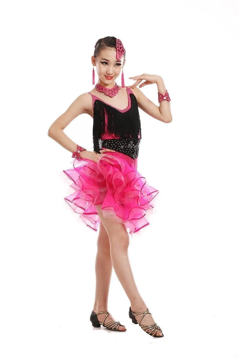 Платье для латиноамериканских танцев девочек с кисточками Юбка сальсы и Танго