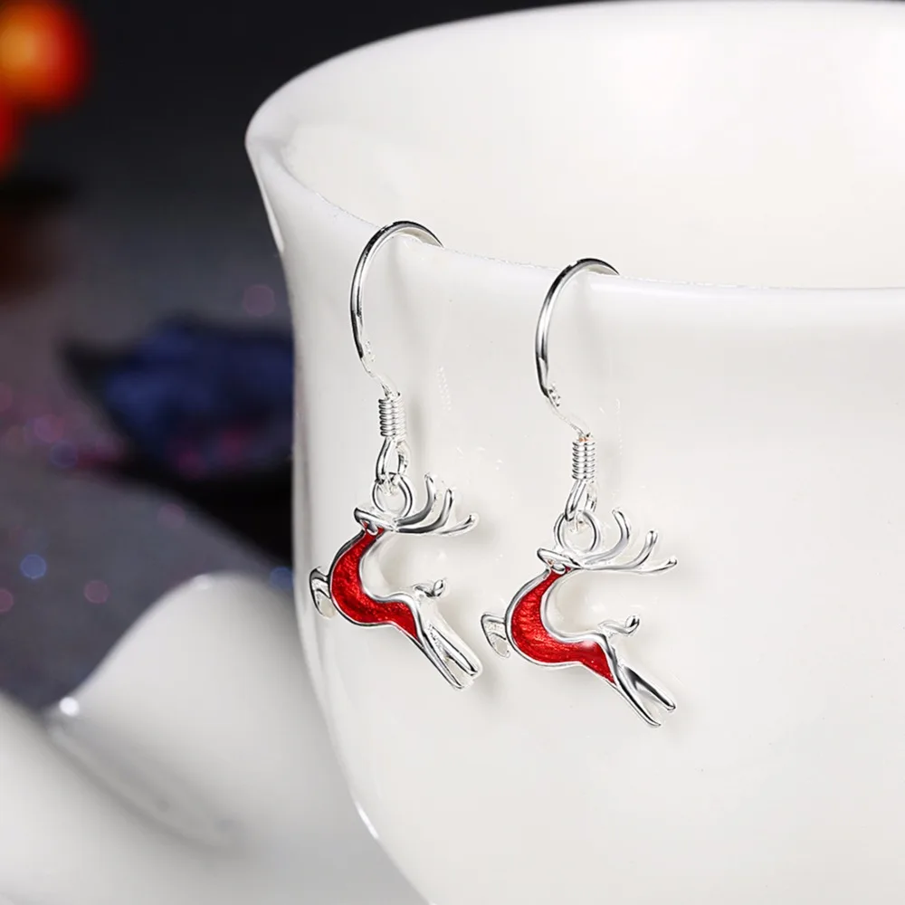 Lelady Christmas Series Bright Red Little Deer Dangle Earrings For Women Enamel Sliver Plated Brincos Pendientes Metal Jewellery | Украшения