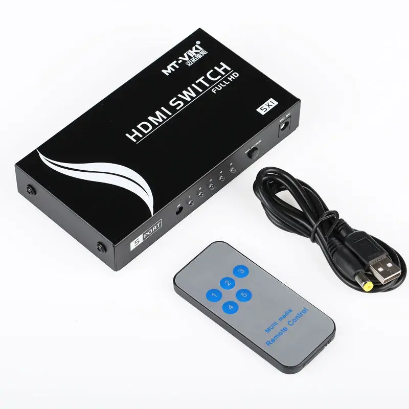 

MT-VIKI 5x1 5 Way HDMI Switch 5 input 1 output Port support 3D and 1080P with IR Remote Controller and Metal Housing MT-SW501-MH