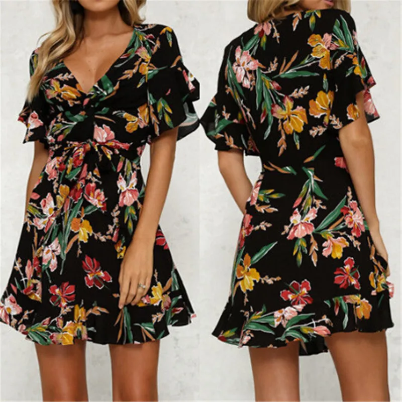 Women Boho Short Summer Dress Hot Sale Evening Party Floral Printed Ruffles Dresses Beach V-neck Mini Dresses Sundress Vestidos
Women Boho Short Summer Dress Hot Sale Evening Party Floral Printed Ruffles Dresses Beach V-neck Mini Dresses Sundress Vestidos