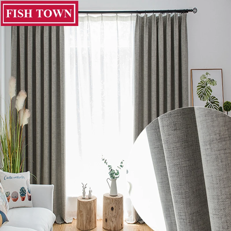Шторы блэкаут FISH TOWN затеняющие занавески из искусственного льна для гостиной