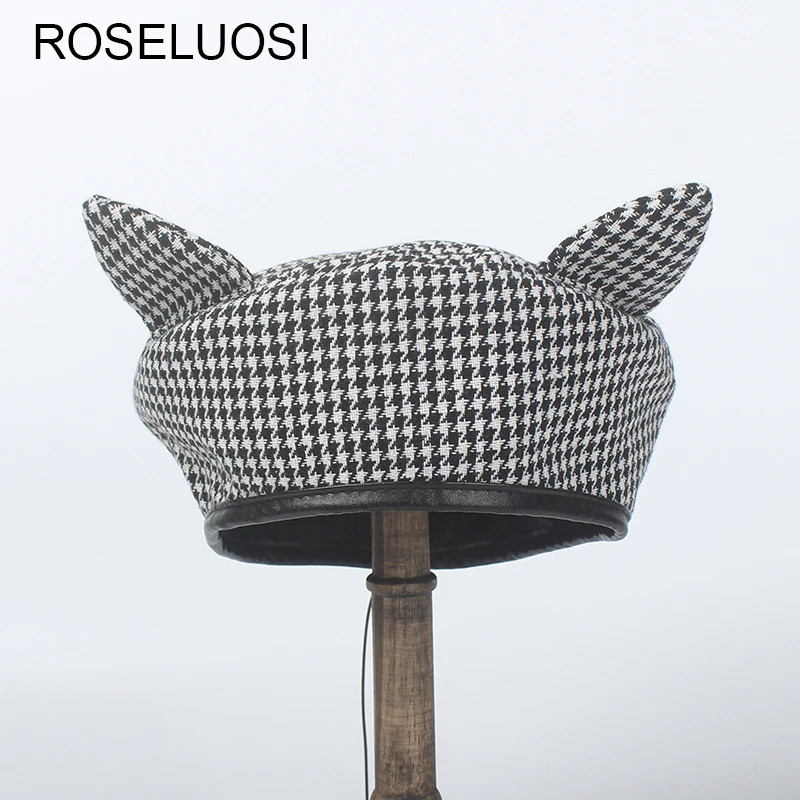 Women Cute Ear Berets Hats Autumn Winter Vintage Houndstooth French Beret Cap Boinas Para Mujer Plaid Hat
Women Cute Ear Berets Hats Autumn Winter Vintage Houndstooth French Beret Cap Boinas Para Mujer Plaid Hat