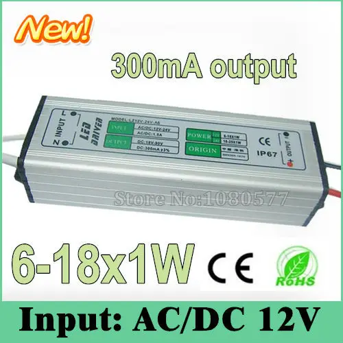 

2pcs Waterproof AC/DC12V 6w 7w 9w 10w 12w 15w 18w LED driver 300mA 6-18x1W Constant Current drivers For LED Lighting